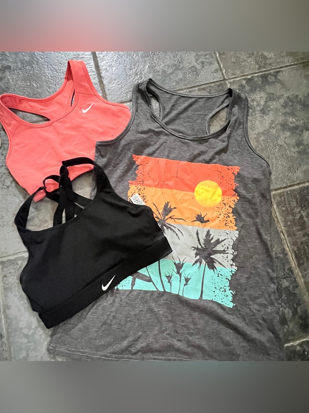 Women's Nike black and coral sports bras with gray tank-all Small.